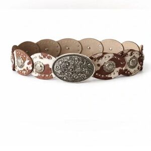 Decorative Boho Western Belt in Brown and White. Size S/M. New